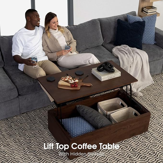 Transformer Table Lift Top Coffee Table with Storage, Modern Coffee Table for Living Room, Home Office & Dining, Space-Saving Small Coffee Desk with Panel Hidden Storage for Transformer Dining Table