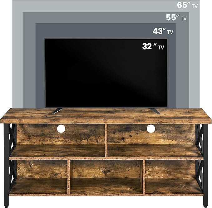Yaheetech TV Stand for Living Room, Industrial Entertainment Center for 65 Inch TV, Rustic TV Console Stand with Storage Cabinets Wood and Metal, Rustic Brown