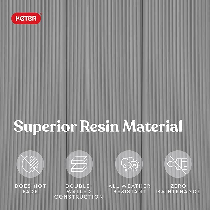 Keter Premier Tall 4.6 x 5.6 ft. Resin Outdoor Storage Shed with Shelving Brackets for Patio Furniture, Pool Accessories, and Bikes, Grey & Black