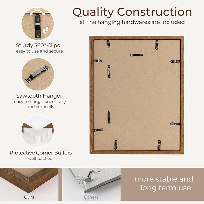 Axeman 12x16 School Years Picture Frame K-12 Day Graduation Photo Collage Solid Oak Picture Frame With Mat - Displays One 5x7 Photo and Twelve 2.5x3.5 Pictures, Hanging Hardware Included, Walnut