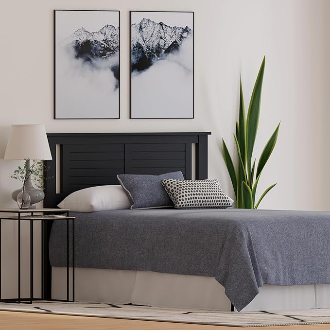 Serene Poplar Wood Full Headboard, Modern Farmhouse Panel with Horizontal Scoring, Full Size Headboard in Black, Casual Coastal Style, Easy Assembly, Quality Materials