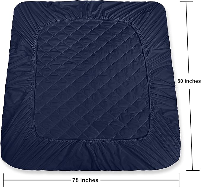 Utopia Bedding Quilted Fitted Mattress Pad, King Size, Elastic Fitted Mattress Topper Protector and Cover Stretches up to 16 Inches Deep, Machine Washable (Navy)