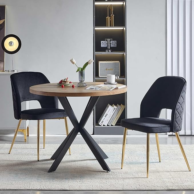 NORDICANA 3-Piece Dining Table Set for 2 - Space Saving 37-Inch Round Table and Chairs, 2 Seaters Dining Set with Upholstered Dining Chairs (Black)