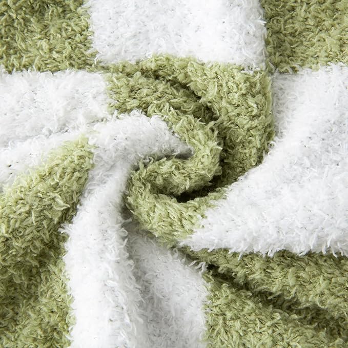 YIRUIO Throw Blanket Checkered Chessboard Fluffy Fuzzy Warmer Comfort Reversible Super Soft Cozy for Home Decor Bed Couch Sofa Living Room (Sage Green, 80''x90'')