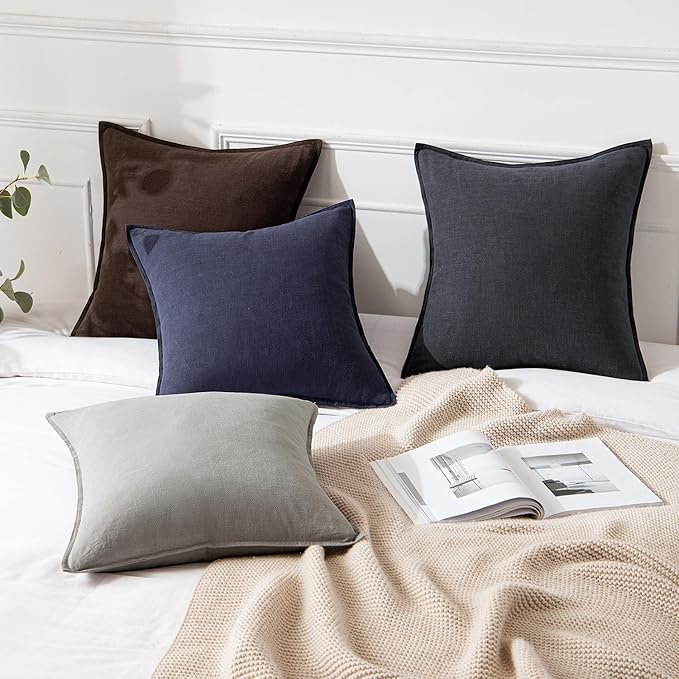 MIULEE Decorative Linen Pillow Covers 18x18 Inch Navy Boho Farmhouse Neutral Couch Throw Pillows for Bed Pack of 2 Accent Modern Pillowcase Summer Sofa Livingroom Home Decor