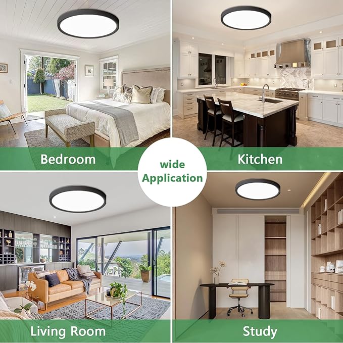20 Inch Large LED Flush Mount Ceiling Light, 40W,4350LM, 3000K/4000K/6000K CCT Selectable,Black Flat Panel Light Low Profile Ceiling Light Fitures for Hallway, Kitchen, Bedroom, Laundry Room, 2PK