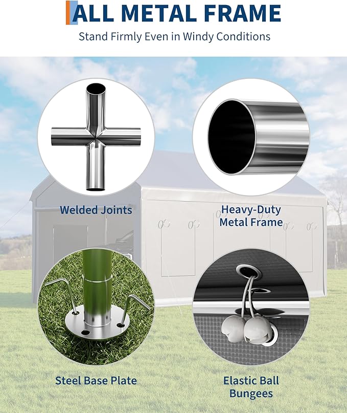 10x20 Ft. Metal Carport Garage with PE Fabric and Galvanized Steel Frame Outdoor Shelter for Cars, Trucks and Boats with 4 Doors and Mesh Windows for Ventilation - Grey