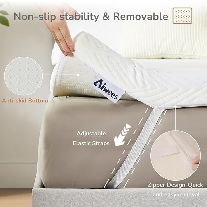 4 Inch Queen Mattress Topper, Memory Foam Mattress Topper, Premium Soft Topper for Back Pain, Bed Topper with Removable Soft Cover