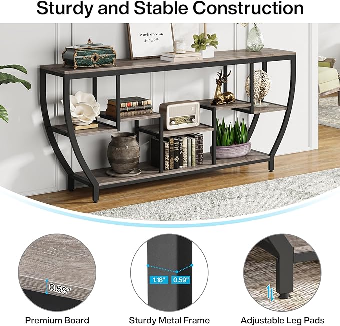 Tribesigns 70.9 Inch Long Sofa Table with Shelves, Rustic Console Table with Storage, Industrial Entryway Table TV Stand, Behind Couch Table Accent Tables for Living Room, Hallway, Foyer, Grey