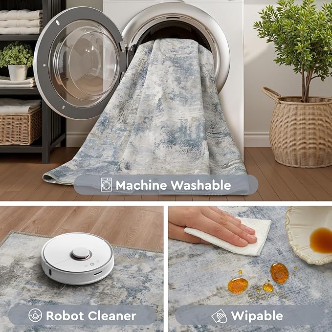 tchdio Area Rug 5x7 Rugs for Living Room- Abstract Soft Living Room Rug-Non Slip Carpet-Machine Washable Rug for Bedroom Dining Room Home Office Modern Rugs Light Grey/Brown/Beige