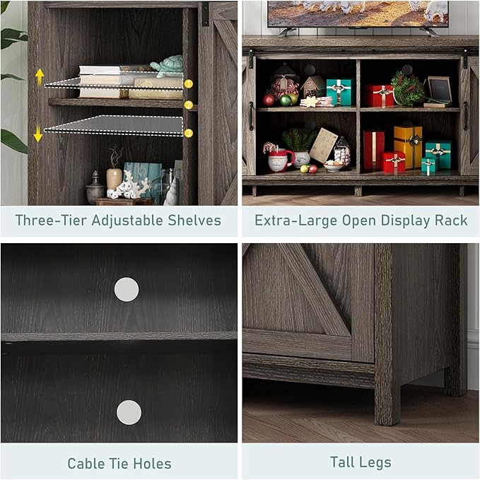 80 Inch Large Farmhouse TV Stands for 90 inch TV w/Adjustable Shelves