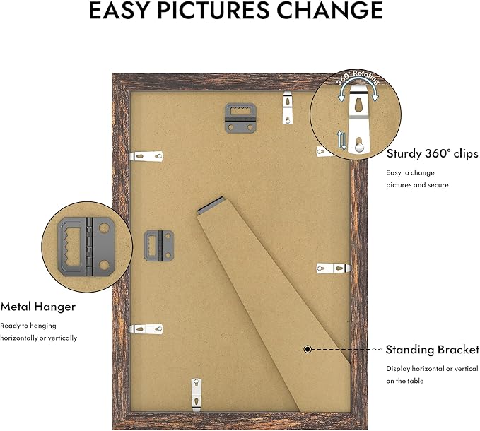 8x12 Picture Frame with Glass, Display Pictures 6x9 with Mat or 8 x 12 without Mat - Wall and Tabletop, 8 by 12 Photo Wooden Frames (Rustic Brown, 1 Pack)