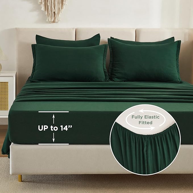 Litanika Oversized King Comforter Sets Emerald Green - 7 Pieces Bed in a Bag Oversized King Bedding Comforter Sets, Solid Lightweight Bed Set with Comforter, Sheets, Pillowcases & Shams