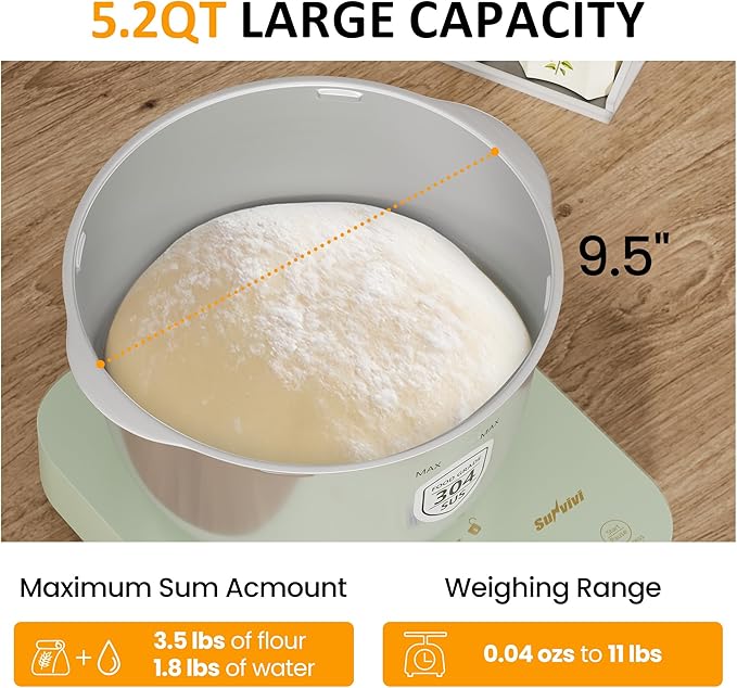 Sunvivi Electric Dough Maker with Weighing Function,5.2QT Dough Mixer with Ferment Function,Household Bread Maker Kitchen Flour Kneading Machine with Stainless Steel Bowl,Face-up Touch Panel