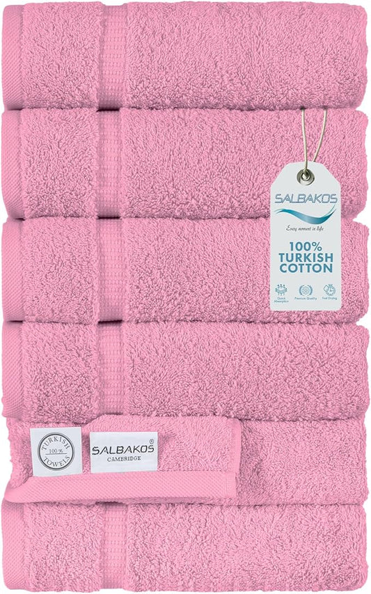SALBAKOS 100% Turkish Cotton Hand Towel Set of 6 16x30 inch | Heirloom Quality | Hotel & Spa Collection | Ultra Soft, Super Absorbent, Long Lasting Hand Towels | Made in Turkey (Rose, 6 Hand Towels)