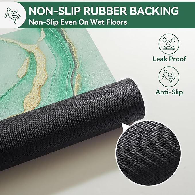 Non Slip Bath Mat Ultra Thin Bathroom Rug Fit Under Door, Rubber Backing Quick Dry Super Absorbent Washable Shower Bath Mats Green 16x24