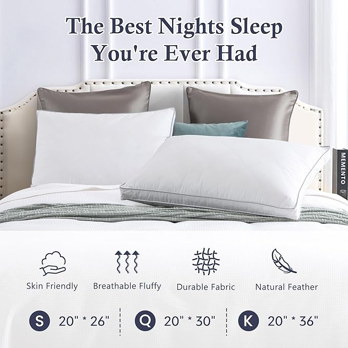 puredown® Goose Feathers and Down Pillows - Made in USA, Pillows King Size Set of 2, Hotel Pillow with 100% Cotton Cover, Luxury Gusseted Bed Pillows for Sleeping