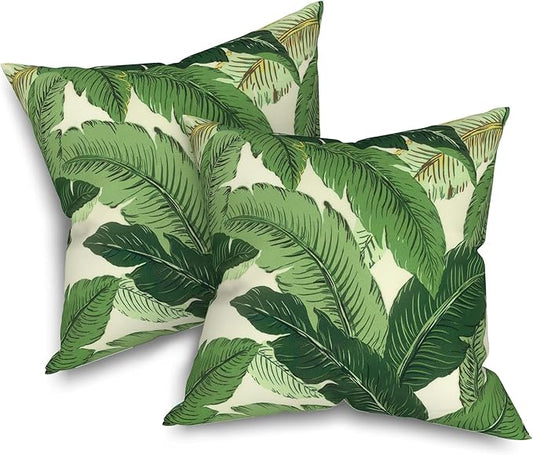 Pack of 2 Patio Throw Pillow Covers ONLY, Water Repellent Cushion Cases 20x20 Inch, Square Pillowcases for Outdoor Couch Decoration, Swaying Palms Green