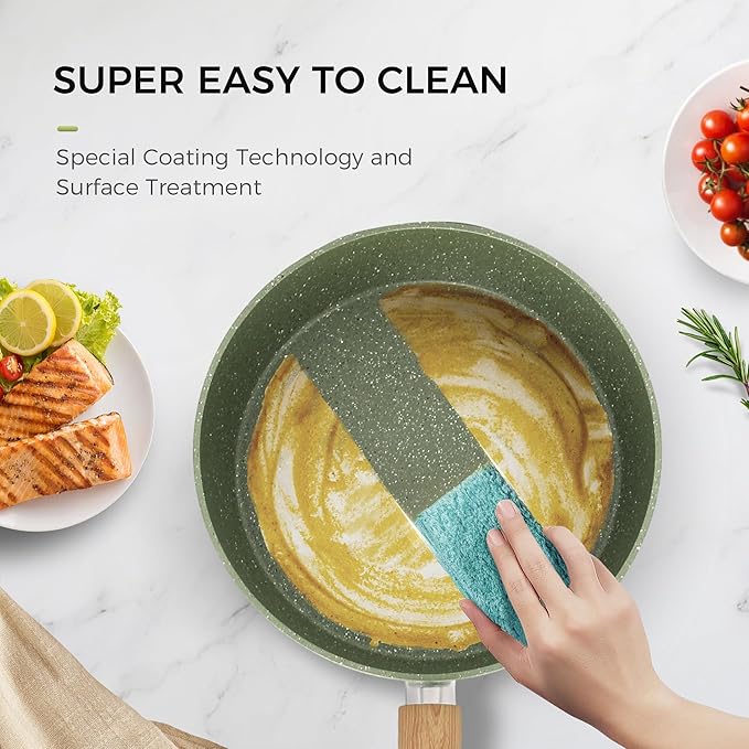 MAISON ARTS 17 Piece Pots and Pans Set Non Stick, Kitchen Cookware Sets with Nonstick Granite Stone Coating, Suitable for Induction Cooktops, Green