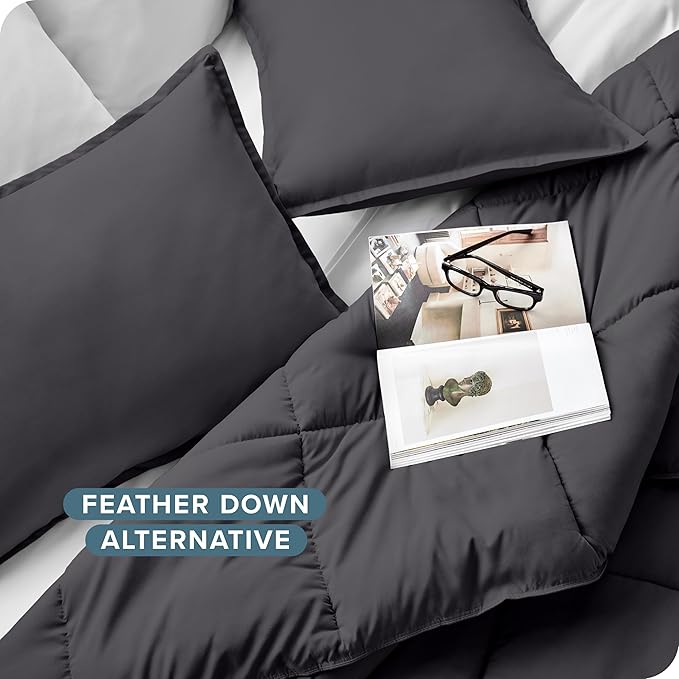 Bare Home Comforter Set - Queen Size - Ultra-Soft - Goose Down Alternative - Premium 1800 Series - Reversible - All Season Warmth (Queen, Forged Iron Grey)