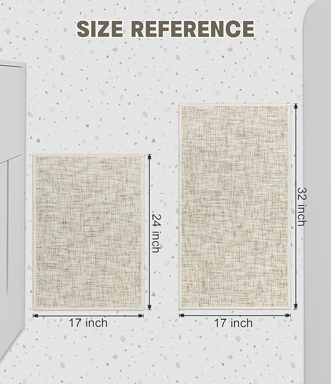 YIHOUSE Bathroom Rugs Sets 2 Pieces, Ultra Thin Non Slip Washable Bath Mat Sets, Absorbent Quick Dry Bath Mats for Bathroom Floor, Beige