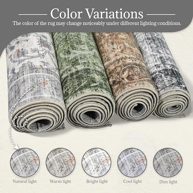 2'x6' Washable Runner Rug Utral Soft Lightweight Vintage Boho Distressed Non-Slip Backing,Low Pile Stain Resistant Farmhouse Rug for High-Traffic Hallway, Kitchen & Laundry