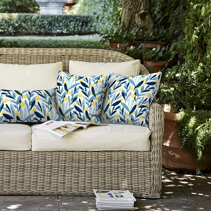 LVTXIII Outdoor Throw Pillows 16x16 Inch Patio Waterproof Square Pillows with Piping Fade Resistant Accent Pillow for Spring Summer Garden Decoration, Set of 2, Leaves Multi