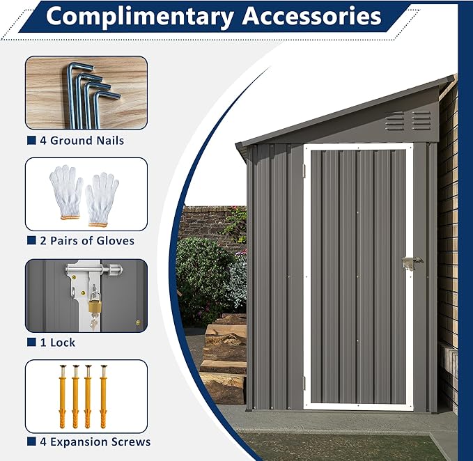 Shed Lean to Storage Shed, Outdoor 4' x 8' Metal Wall Side Storage Sheds & Outdoor Storage, Garden Storage Cabinet for Backayrd, Patio and Outdoor Use,Grey
