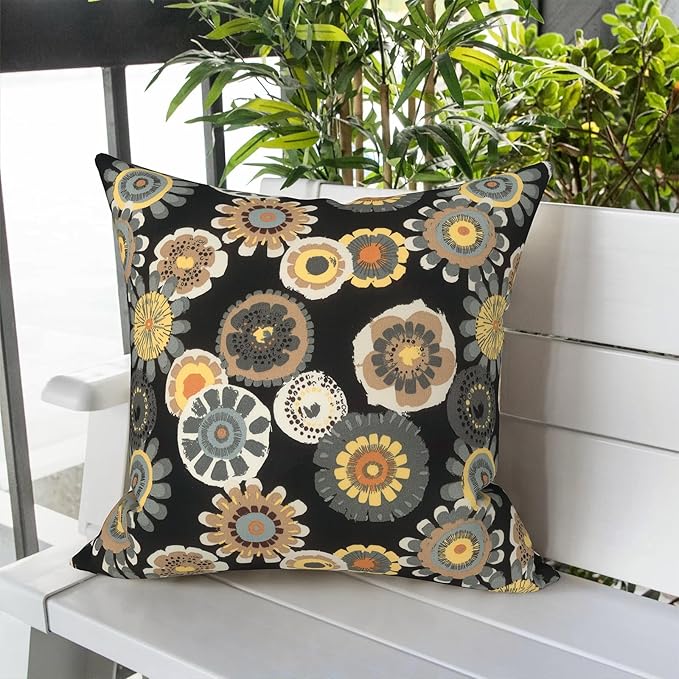 LVTXIII Outdoor Throw Pillows, Decorative Throw Pillows with Inserts, 20"x20" Square Pillows for Bed, Couch, Sofa and Patio Furniture, Set of 2, Black Yellow Crosby