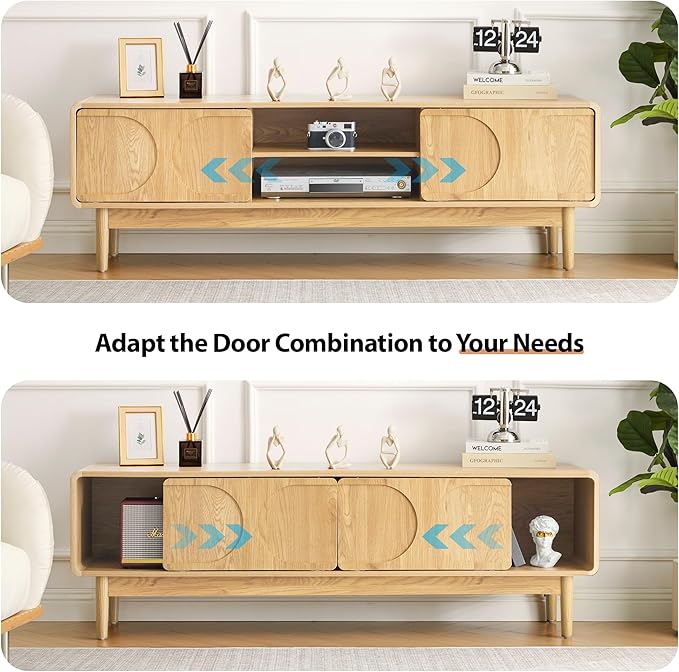 59" Farmhouse TV Stand for Television 55/60/65 Inch, Wooden TV Console with Adjustable Storage Shelf and Arch Sliding Door, Entertainment Center Media Cabinet for Living Room, Bedroom (Natural)