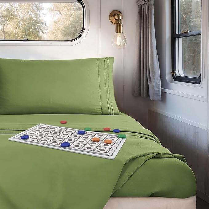 Clara Clark Bed Sheets, Premier 1800 Series 4 Piece RV Queen Sheet Set, Luxury Soft Sheets for RV Bunks, Short Queen - Calla Green