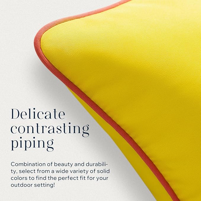 Phantoscope Pack of 2 Outdoor Waterproof Throw Pillow Covers with Contrast Piping, Decorative Square Cushion Case Patio Pillows for Couch Tent Sunbrella, Lemon Yellow 20x20 inches
