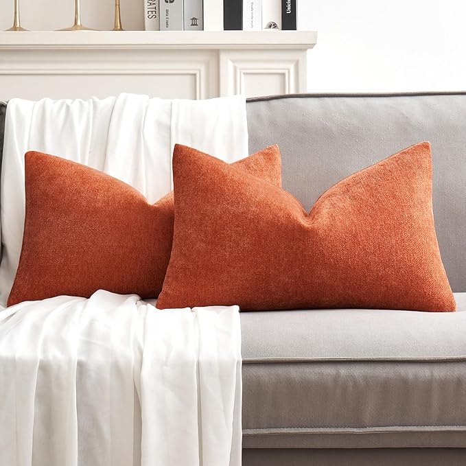 MIULEE Pack of 2 Burnt Orange Decorative Fall Pillow Covers 12x20 Inch Soft Chenille Couch Throw Pillows Farmhouse Cushion Covers for Home Decor Sofa Bedroom Living Room