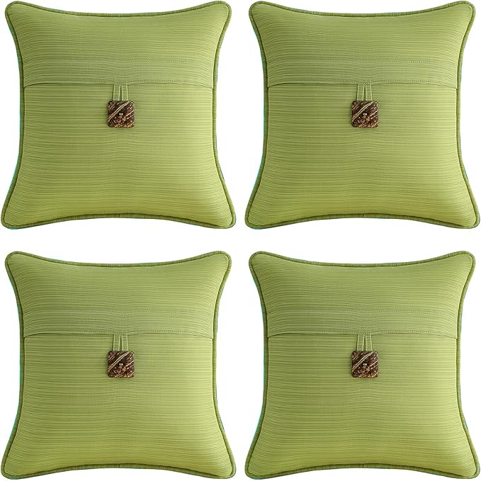 Outdoor DecorativePillows with Coconut Button Pack of 4, 16" x 16" Outdoor Pillow Set for Couch Bed Throw Patio Sofa, Chartreuse