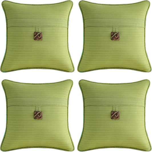 Outdoor DecorativePillows with Coconut Button Pack of 4, 18" x 18" Outdoor Pillow Set for Couch Bed Throw Patio Sofa, Chartreuse