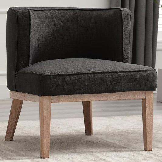 Accent Arm Chair with Wood Legs, Comfy Barrel Side Chair Linen Upholstered Reading Chairs with Back for Living Room Bedroom, Charcoal