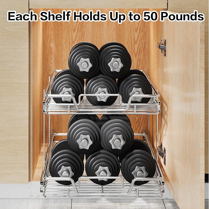 2-Tier Kitchen Cabinet Pull Out Shelf and Drawer Organizer Slide Out Pantry Storaqe Basket in Multiple Sizes (18" W x 21" D)