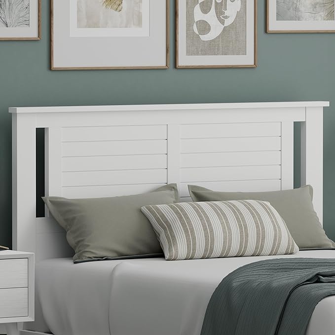 Serene Poplar Wood Full Headboard, Modern Farmhouse Panel with Horizontal Scoring, Full Size Headboard in White, Casual Coastal Style, Easy Assembly, Quality Materials