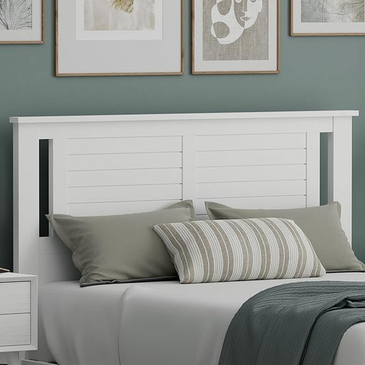 Serene Poplar Wood Full Headboard, Modern Farmhouse Panel with Horizontal Scoring, Full Size Headboard in White, Casual Coastal Style, Easy Assembly, Quality Materials