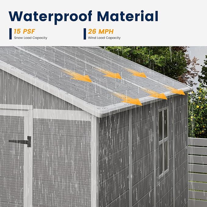 UDPATIO Outdoor Storage Shed 8 x 8 FT, Resin Garden Sheds Plastic Patio Outdoor Storage with Lockable Door for Tool, Bike, Garbage Can Gray White