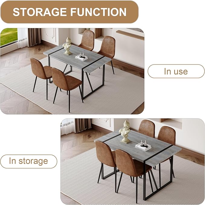 Dining Table Chairs Set for 4, Modern Rectangular Dining Room Table Set Upholstered Dining Chairs 55" Dinner Table Set for Kitchen (Grey Table & Brown1 Chairs, 55 inch Table + 4 Chairs)