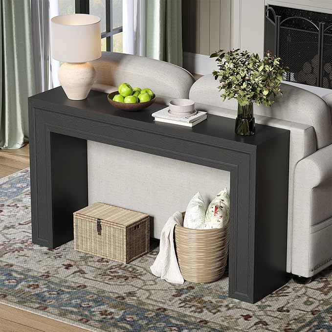 Rresyet 55 Inch Long Console Table, Sofa Table Behind Sofa, Entryway Table, Farmhouse Entryway Table for Entry, Hallway, Living Room (Black)