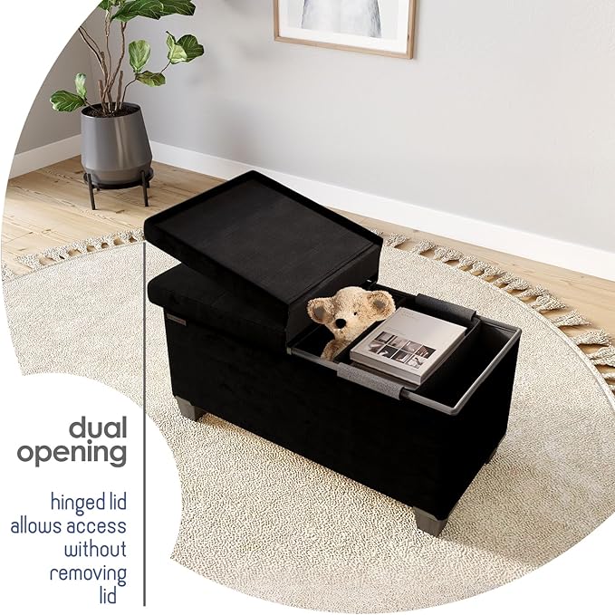 STORAGEBUD Storage Ottoman Bench with Bins, 30-in Storage Bench for Bedroom End of Bed, Folding Foot Rest Ottoman for Living Room Max 660lbs, Velvet Ottomans, Black