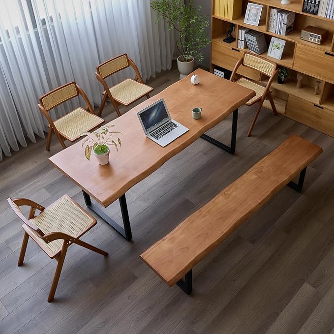 Stylish Solid Wood Office Desk with Sturdy Metal Base - Durable Multi-Size Executive Computer & Dining Table - Perfect for Home Office & Work Environments (Brown Bench, 62.99in)