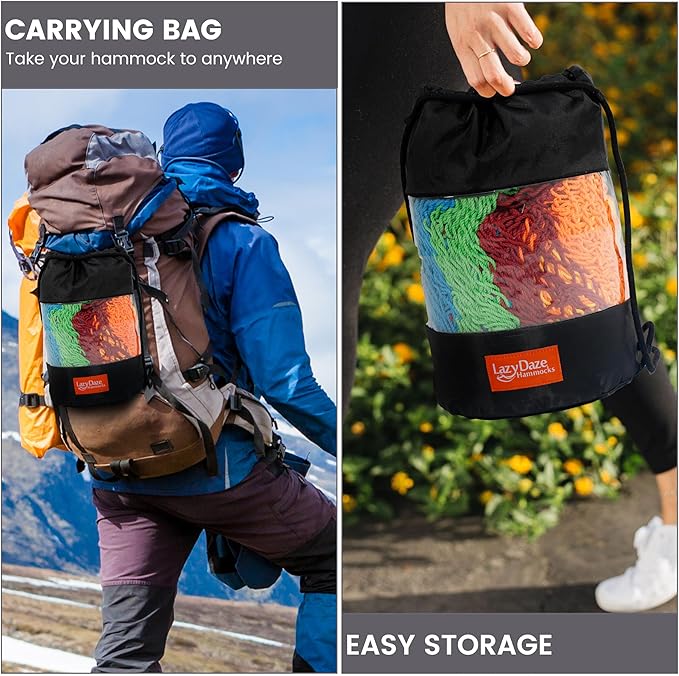 LazyDaze Hammocks Handwoven Outdoor Double Rope Mayan Hammock Bed, Tree Hammocks with Stand for Outside Patio Indoor Bedroom, hamacas para adultos, Multicolor