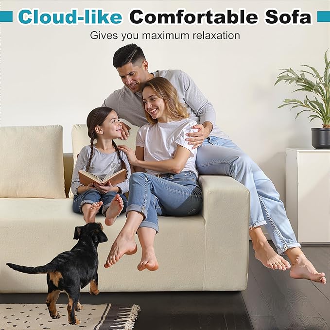 Sectional Couches for Living Room 106" L Shaped Cloud Couch Modern Modular Sectional Sofa Bad, Boneless Couch with Deep Seat, No Assembly Required (Chenille, Grey)