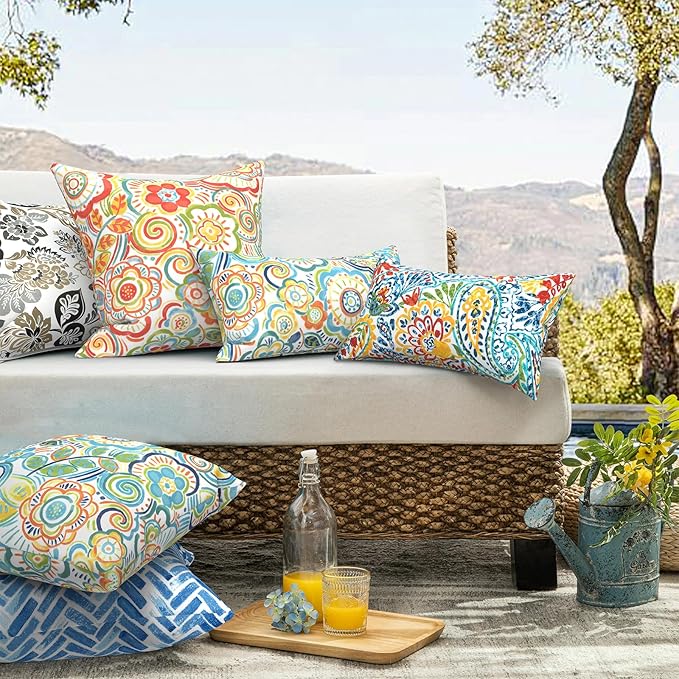 Pack of 2 Patio Throw Pillow Covers ONLY, Water Repellent Cushion Cases 20x20 Inch, Square Pillowcases for Outdoor Couch Decoration, Dailey Tan