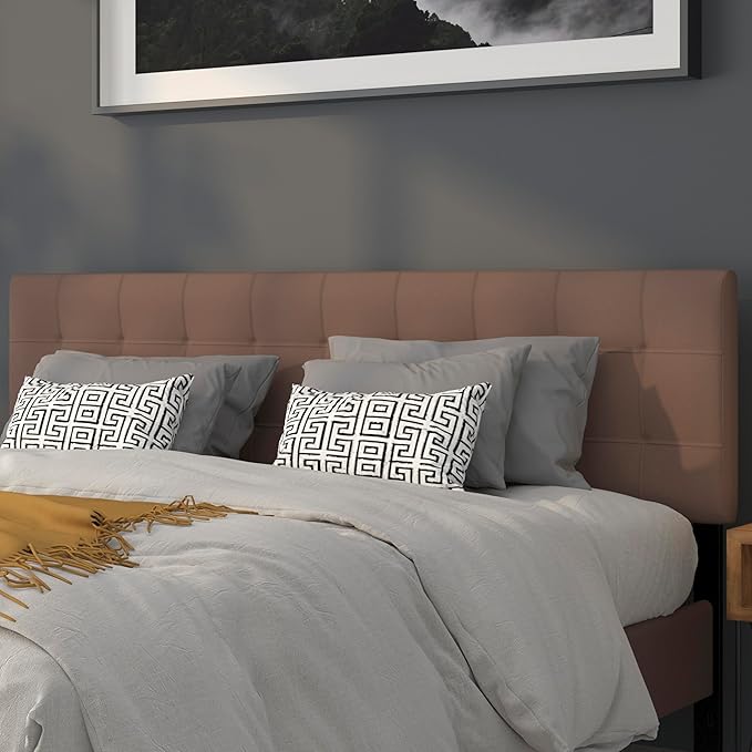 EMMA + OLIVER Quilted Tufted Upholstered King Size Headboard in Camel Fabric
