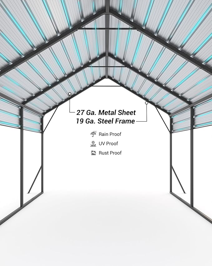 13'x16'x11' Metal Carport, Steel Heavy Duty Car Ports for All-Weather, for Cars, Motorcycles, ATV, or Boats, N.W. 500 Lbs