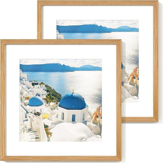 Axeman 16x16 Picture Frame with Mat for 12x12, Solid Oak Wood Square Picture Frame with Tempered Glass, Wooden Square Photo Frame 16''x16'' for Art Photo and Prints, Set of 2, Natural